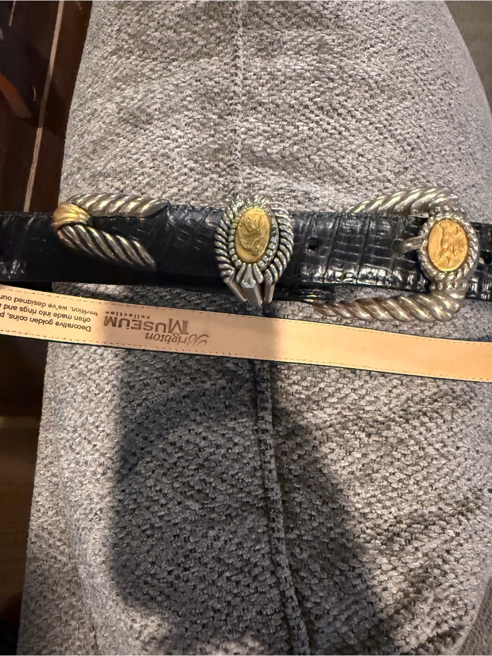 Brighton Black Croc-Embossed Leather Belt with Gold & Silver Medallions sz M